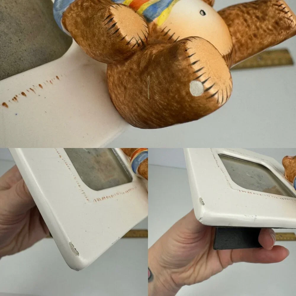 Vtg Terragrafics Kid Bear Teddy Miniature Tabletop Pic Frame Square Minimal READ